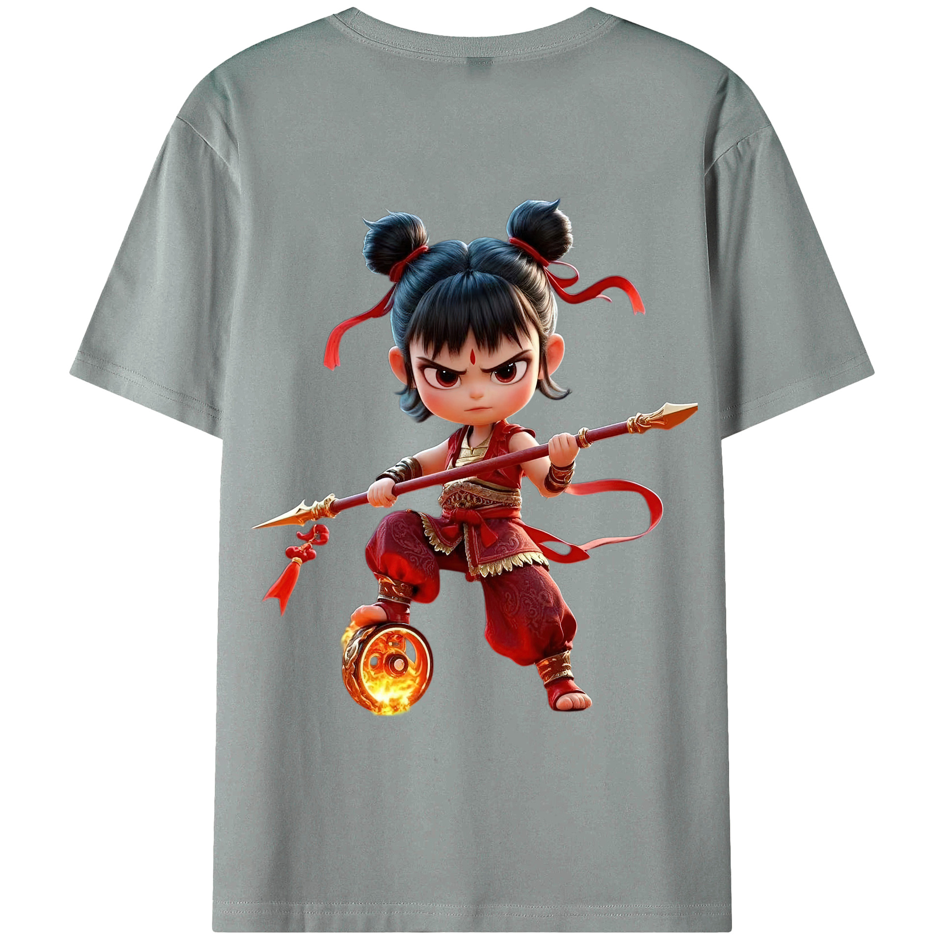 （画像用） Ne Zha 2 ナタ 魔童の大暴れ 綿100％ メンズ半袖Tシャツ（バックプリント） 通気性